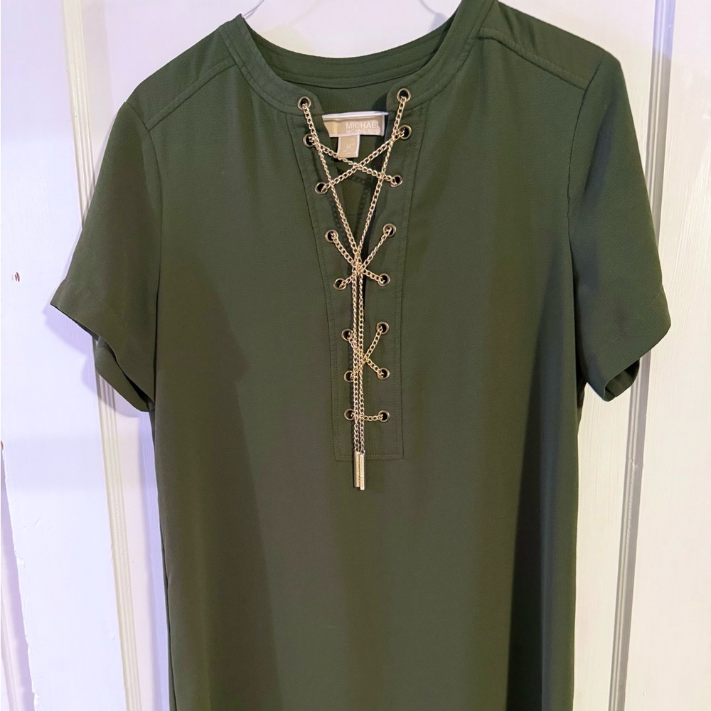 Michael Kors Olive Blouse with Gold Chain Accent